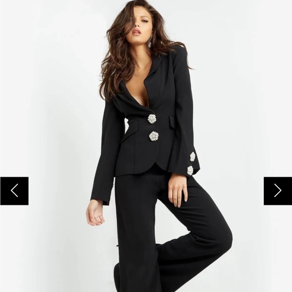 Jovani Pants - Jovani - 02637 Two Piece Deep V-Neck Pantsuit